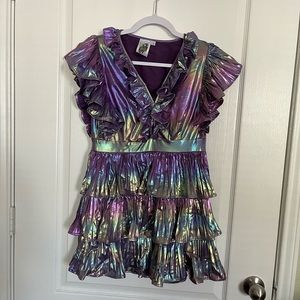 queen of sparkles purple metallic ruffle dress